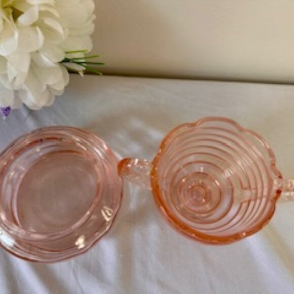 Vintage Duncan & Miller Pink Ripple‎ Glass Sugar Bowl and Trinket Dish – Elegant - Picture 5 of 5